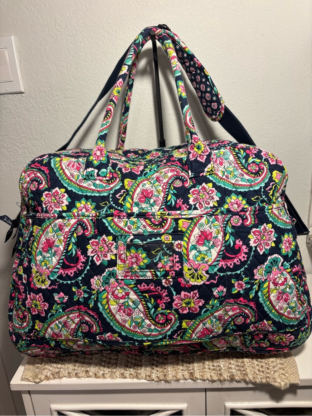 Vera Bradley Quilted Petal Paisley Travel Tote - Navy with Pink & Green Accents